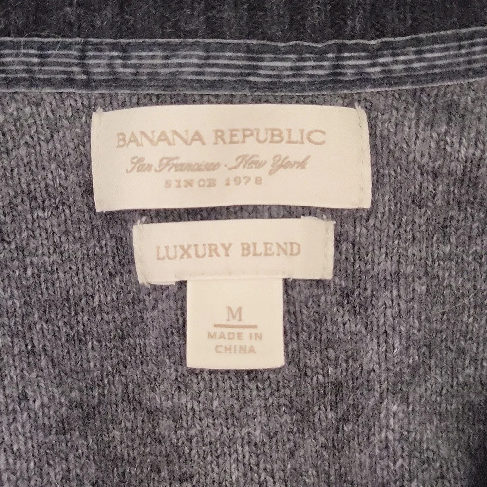Banana Republic Men M Luxury Angora Cashmere 2 Way Zip Sweater Jacket Grey Black